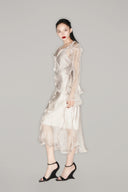 Side of Front of Beige Ruffle Midi Skirt for women, form MUST HAVE, The Viet Concept for women, form MUST HAVE, The Viet Concept