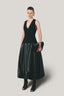 Side of Black Lacey A-line Draped Leather Midi Skirt for women, from LECIA, The Viet Concept