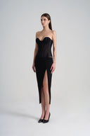 Side of Black Mesh Corset Off Shoulder Midi Split Dress from LASSY, The Viet Concept