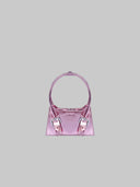 Front of Pink Metallic Crossbody with Metal Lock Mini Giong Bag   for women, from LUU VIETANH, The Viet Concept