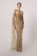 HAYTAN • Regalia Courage Taupe Embellished One-Shoulder Evening Gown