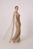 HAYTAN • Regalia Courage Taupe Embellished One-Shoulder Evening Gown
