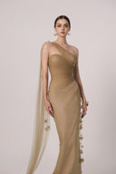 HAYTAN • Regalia Courage Taupe Embellished One-Shoulder Evening Gown