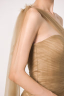 HAYTAN • Regalia Courage Taupe Embellished One-Shoulder Evening Gown