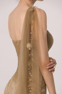 HAYTAN • Regalia Courage Taupe Embellished One-Shoulder Evening Gown