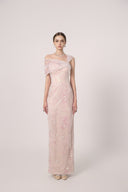 HAYTAN • Soleil Presence Hand-Embellished Pink Off-Shoulder Lace Evening Gown