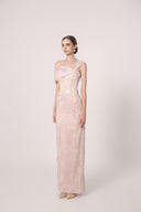 HAYTAN • Soleil Presence Hand-Embellished Pink Off-Shoulder Lace Evening Gown