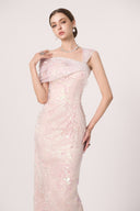 HAYTAN • Soleil Presence Hand-Embellished Pink Off-Shoulder Lace Evening Gown