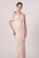 HAYTAN • Soleil Presence Hand-Embellished Pink Off-Shoulder Lace Evening Gown