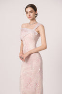 HAYTAN • Soleil Presence Hand-Embellished Pink Off-Shoulder Lace Evening Gown