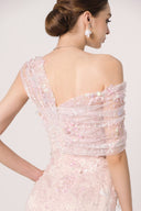 HAYTAN • Soleil Presence Hand-Embellished Pink Off-Shoulder Lace Evening Gown