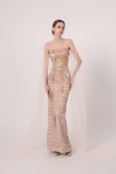 HAYTAN • Asteria Fearless Pink Crystal Fringe Off-Shoulder Gown