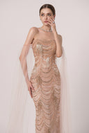 HAYTAN • Asteria Fearless Pink Crystal Fringe Off-Shoulder Gown