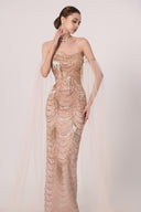 HAYTAN • Asteria Fearless Pink Crystal Fringe Off-Shoulder Gown
