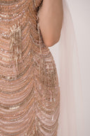 HAYTAN • Asteria Fearless Pink Crystal Fringe Off-Shoulder Gown