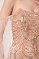 HAYTAN • Asteria Fearless Pink Crystal Fringe Off-Shoulder Gown
