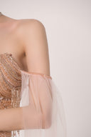 HAYTAN • Asteria Fearless Pink Crystal Fringe Off-Shoulder Gown