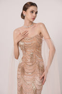 HAYTAN • Asteria Fearless Pink Crystal Fringe Off-Shoulder Gown