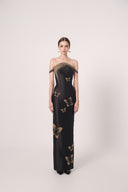 HAYTAN • Noir Liberté Black Crystal Off-Shoulder Gown