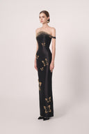 HAYTAN • Noir Liberté Black Crystal Off-Shoulder Gown