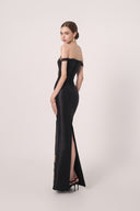 HAYTAN • Noir Liberté Black Crystal Off-Shoulder Gown