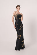 HAYTAN • Noir Liberté Black Crystal Off-Shoulder Gown