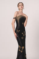 HAYTAN • Noir Liberté Black Crystal Off-Shoulder Gown