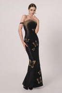 HAYTAN • Noir Liberté Black Crystal Off-Shoulder Gown
