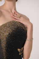 HAYTAN • Noir Liberté Black Crystal Off-Shoulder Gown