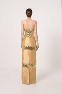 HAYTAN • Crown of Ambition Hand-Embellished Crystal Fringe Gold Taffeta Gown