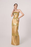 HAYTAN • Crown of Ambition Hand-Embellished Crystal Fringe Gold Taffeta Gown