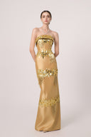 HAYTAN • Crown of Ambition Hand-Embellished Crystal Fringe Gold Taffeta Gown