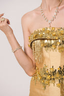 HAYTAN • Crown of Ambition Hand-Embellished Crystal Fringe Gold Taffeta Gown