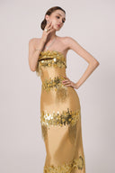 HAYTAN • Crown of Ambition Hand-Embellished Crystal Fringe Gold Taffeta Gown