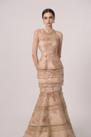 HAYTAN • Infinite Aurora Rose Taupe Hand-Embroidered Crystal Gown