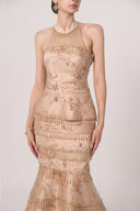 HAYTAN • Infinite Aurora Rose Taupe Hand-Embroidered Crystal Gown