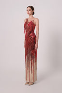 HAYTAN • Ruby Red Passion Crystal Cascade Gown