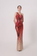 HAYTAN • Ruby Red Passion Crystal Cascade Gown