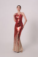 HAYTAN • Ruby Red Passion Crystal Cascade Gown