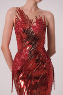 HAYTAN • Ruby Red Passion Crystal Cascade Gown