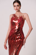 HAYTAN • Ruby Red Passion Crystal Cascade Gown