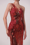 HAYTAN • Ruby Red Passion Crystal Cascade Gown