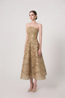 HAYTAN • Mirage Desire Gilded Mocha Strapless Embellished Midi Dress
