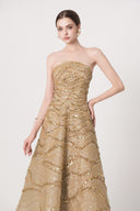HAYTAN • Mirage Desire Gilded Mocha Strapless Embellished Midi Dress