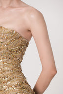 HAYTAN • Mirage Desire Gilded Mocha Strapless Embellished Midi Dress