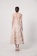 HAYTAN • Elysian Dream Beige Embellished Lace & Sculpted Mesh Midi Dress