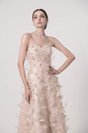 HAYTAN • Elysian Dream Beige Embellished Lace & Sculpted Mesh Midi Dress