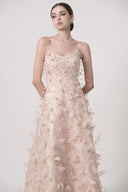 HAYTAN • Elysian Dream Beige Embellished Lace & Sculpted Mesh Midi Dress