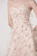 HAYTAN • Elysian Dream Beige Embellished Lace & Sculpted Mesh Midi Dress