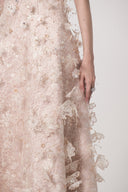 HAYTAN • Elysian Dream Beige Embellished Lace & Sculpted Mesh Midi Dress